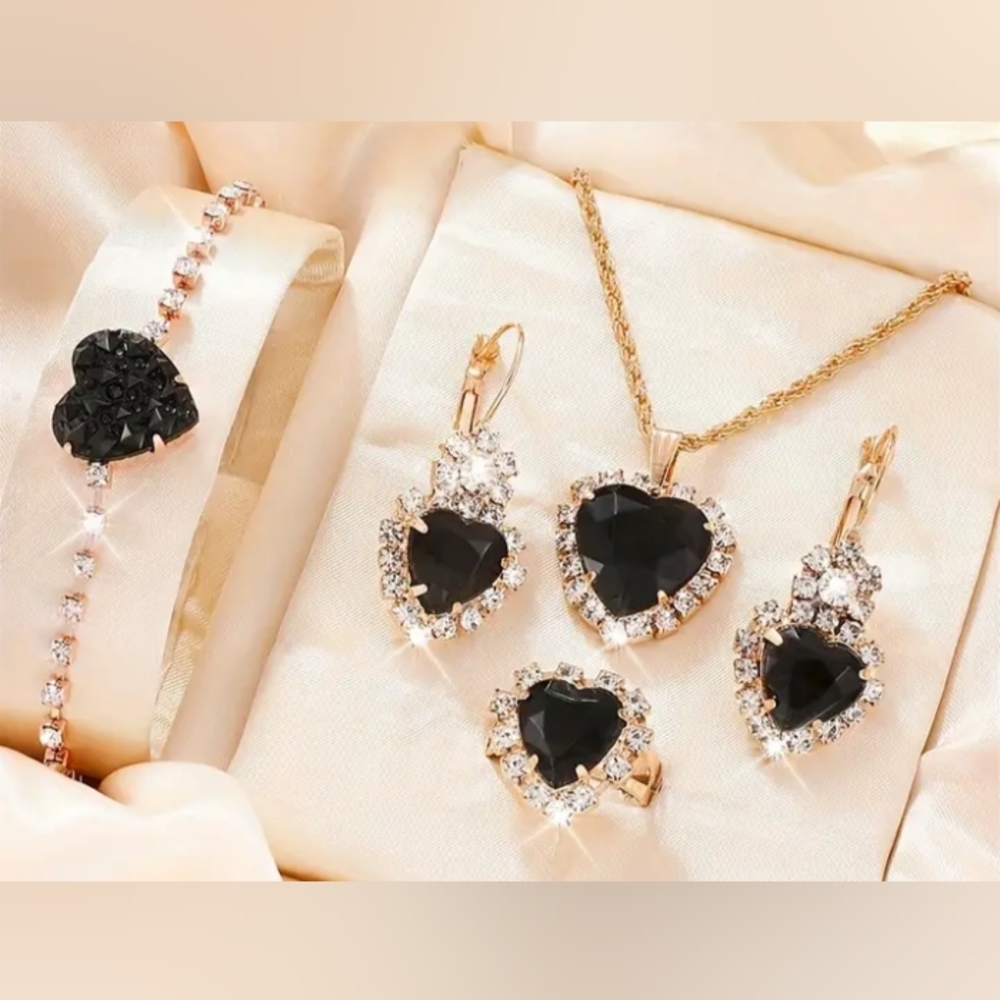 4 piece black heart jewelry set
